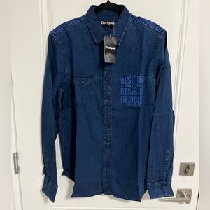 NWT - Desigual Men’s Two Stylish Pockets Long Sleeve Denim Shirt - Size XL